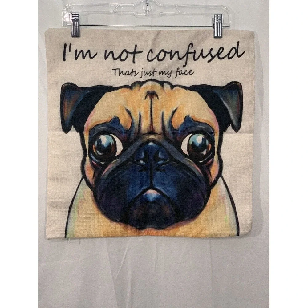 Pug Dog Linen Cotton Blend Pillow Cover 17X17 Nordic Trading Co New